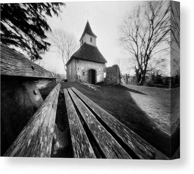  Canvas Print featuring the photograph Take a seat at the smallest Church in Sussex. by Will Gudgeon