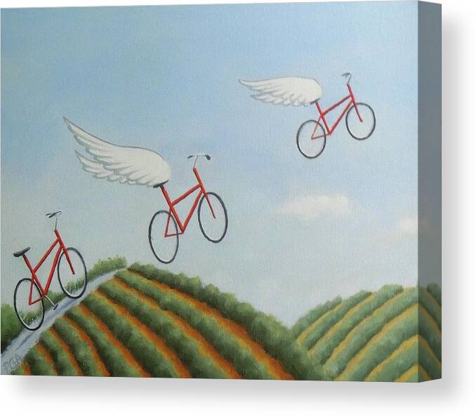Red Bicycles Canvas Print featuring the painting Taking Flight by Phyllis Andrews
