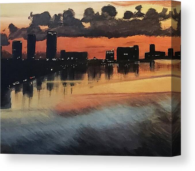 Water Canvas Print featuring the painting Tampa Bay Seascape- texture 3 by Alexis King-Glandon