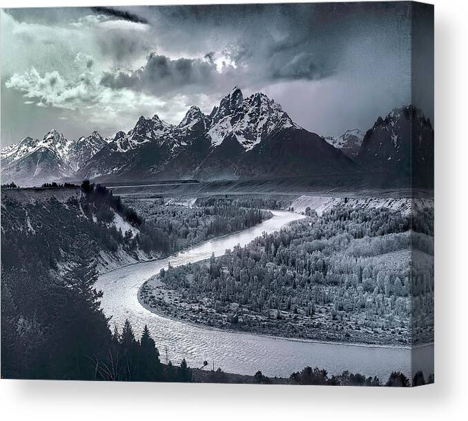Tetons And The Snake River Canvas Print featuring the digital art Tetons And The Snake River by Ansel Adams