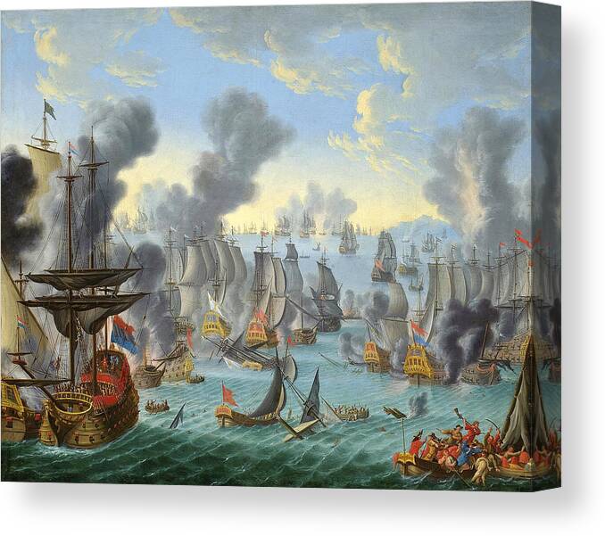 Attributed To Willem Van Der Hagen Canvas Print featuring the painting The Battle of Malaga by Attributed to Willem Van der Hagen