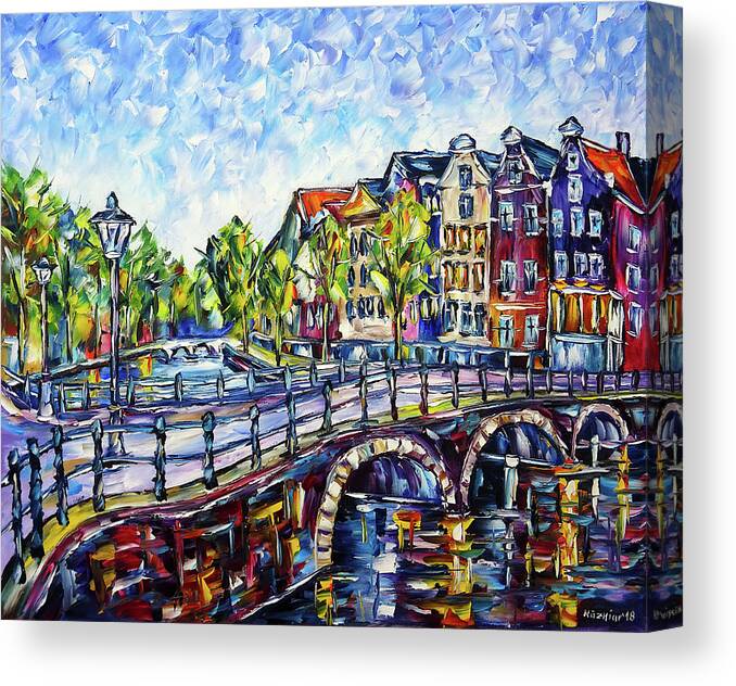 Beautiful Amsterdam Canvas Print featuring the painting The Canals Of Amsterdam by Mirek Kuzniar