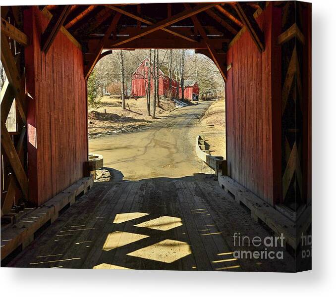 Green River Covered Bridge Canvas Print featuring the photograph The Covered Bridge and Red Barn by Steve Brown