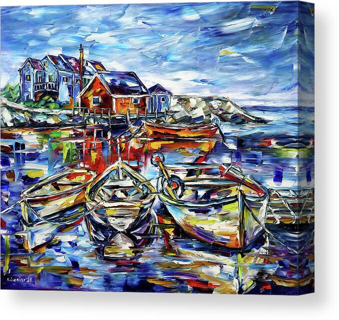 Nova Scotia Canvas Print featuring the painting The Fishing Boats Of Peggy's Cove by Mirek Kuzniar
