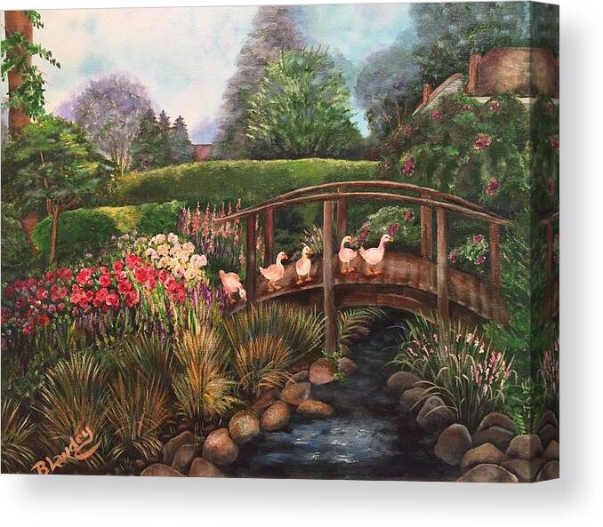 Garden Canvas Print featuring the painting The Garden Bridge by Barbara Landry