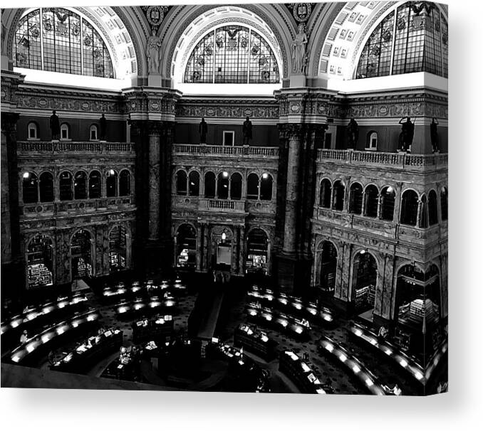 Library Of Congress Canvas Print featuring the photograph The Library of Congress BW by Lee Darnell