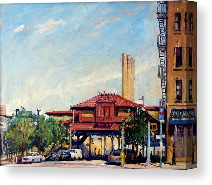 Oil Canvas Print featuring the painting The Number One Train/ 215th Street Station NYC by Thor Wickstrom
