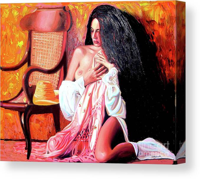 Cuba Canvas Print featuring the painting Thinking by Jose Manuel Abraham