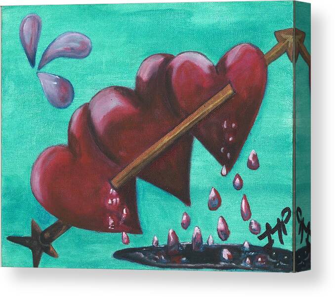 Love Canvas Print featuring the painting Three Of Hearts by Esoteric Gardens KN