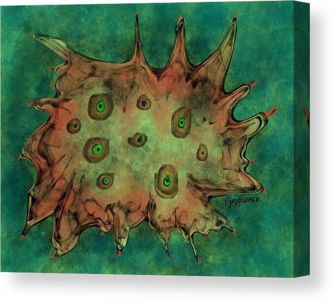 Green Canvas Print featuring the digital art To be cellular by Ljev Rjadcenko