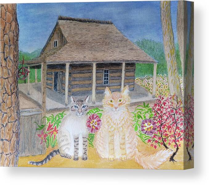 Cats Canvas Print featuring the painting Tochka and Awimaweh at the San Antonio Botanical Garden by Vera Smith