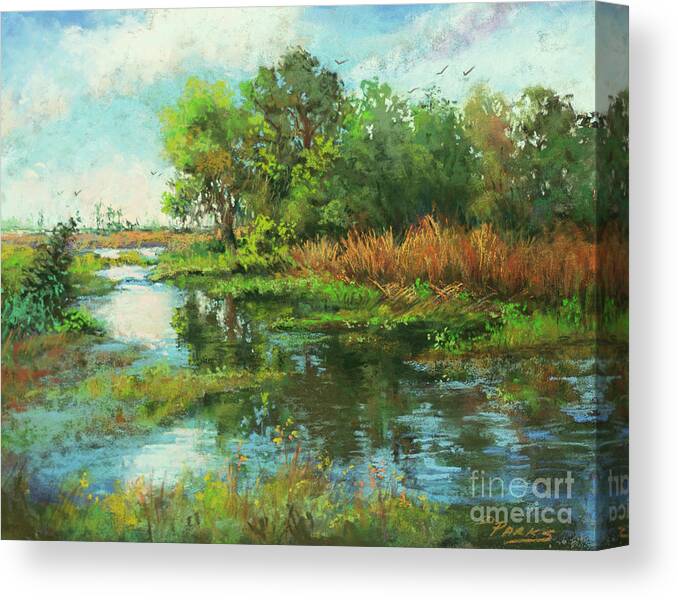 Estuary Canvas Print featuring the painting Tranquil in the Estuary - Louisiana Marshland by Dianne Parks