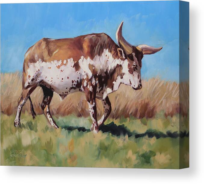Steer Canvas Print featuring the painting Traversing the Pasture by Jordan Henderson