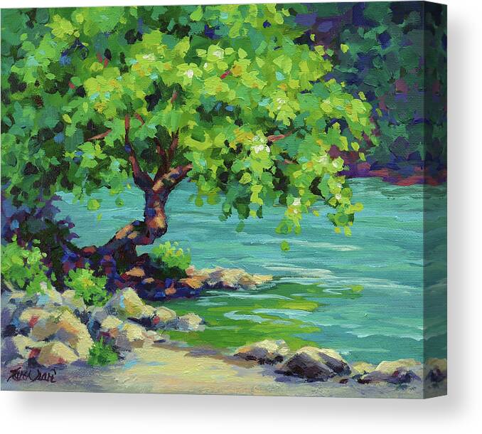 Trees Canvas Print featuring the painting Tree on the River by Karen Ilari