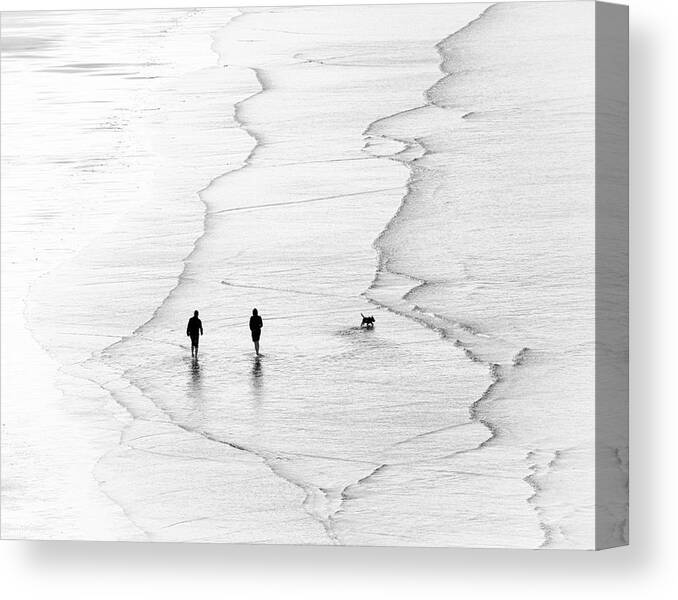 Monochrome Canvas Print featuring the photograph Trio on Inch Strand by Karen Smale