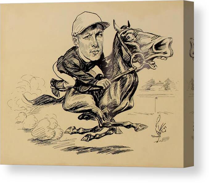 Illustration Canvas Print featuring the drawing Turf in Caricature 1900 - Creamer by Jesse Anderson
