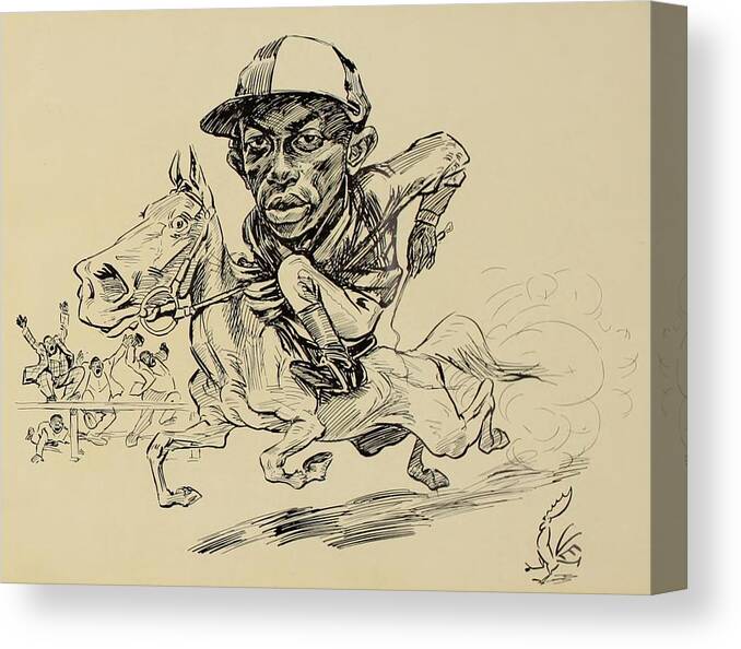 Illustration Canvas Print featuring the drawing Turf in Caricature 1900 - Hicks by Jesse Anderson