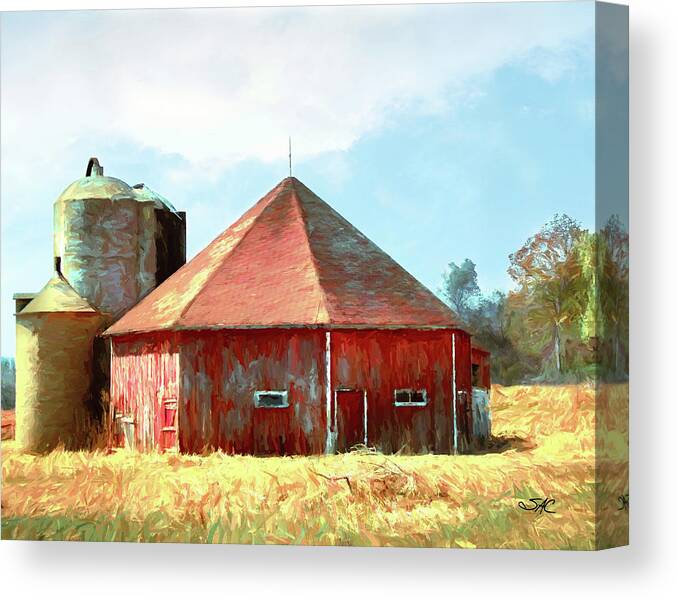  Canvas Print featuring the digital art Twin Creeks Octagonal Barn by Stacey Carlson