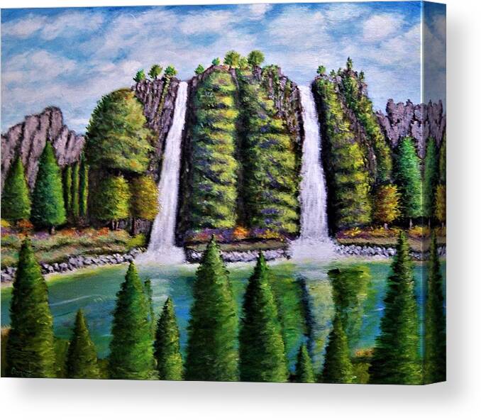 Landscape Canvas Print featuring the painting Twin Falls by Gregory Dorosh