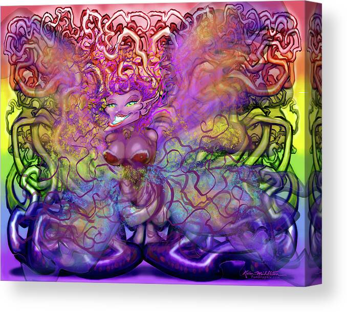 Twisted Canvas Print featuring the digital art Twisted Rainbow Pixie Magic by Kevin Middleton