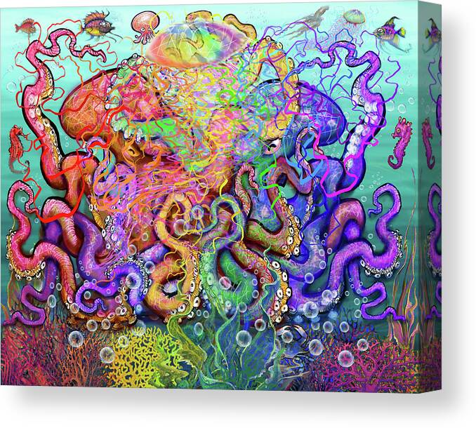 Octopus Canvas Print featuring the digital art Twisted Tango of Tentacles by Kevin Middleton