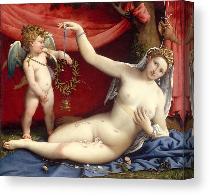 Venus Canvas Print featuring the painting Venus and Cupid by Long Shot
