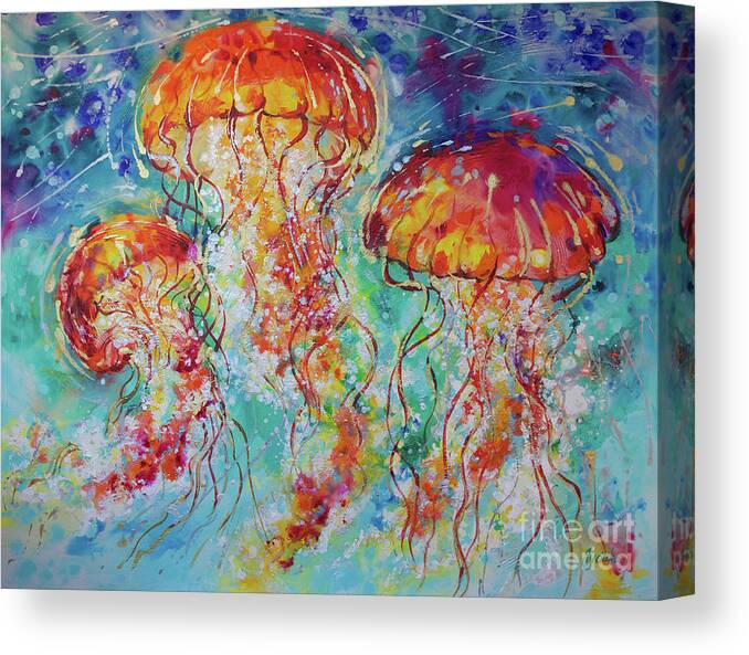  Canvas Print featuring the painting Vibrant Jellyfish by Jyotika Shroff