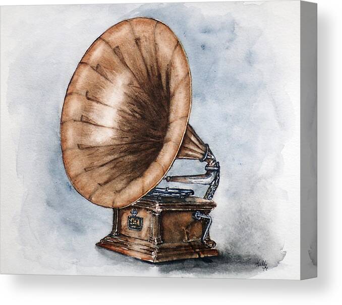 Gramophone Canvas Print featuring the painting Vintage Gramophone by Kelly Mills