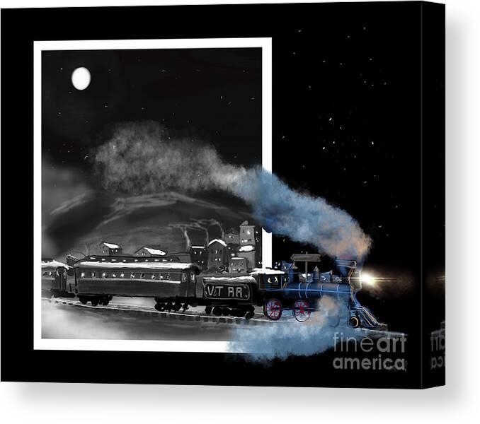 Trains Canvas Print featuring the digital art Virginia and Truckee Railroad Leaving Virginia City 1879 by Doug Gist