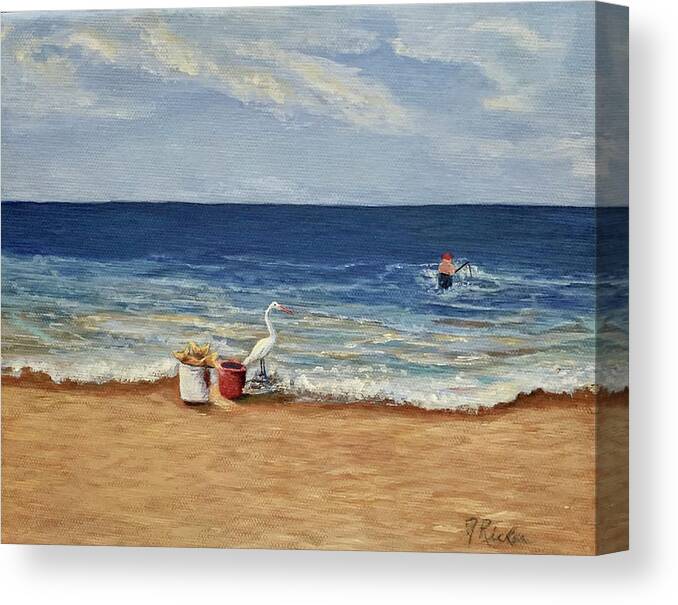 Wading Canvas Print featuring the painting Wading For A Catch by Jane Ricker
