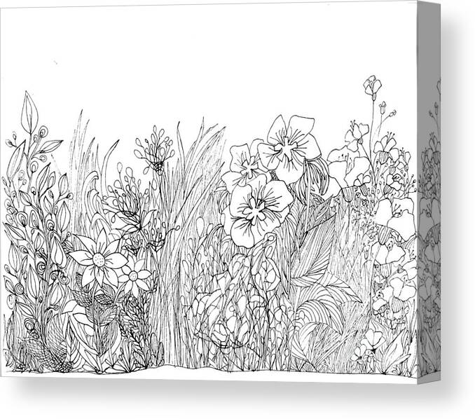 Wildflower Garden - Line Art - Drawing Canvas Print
