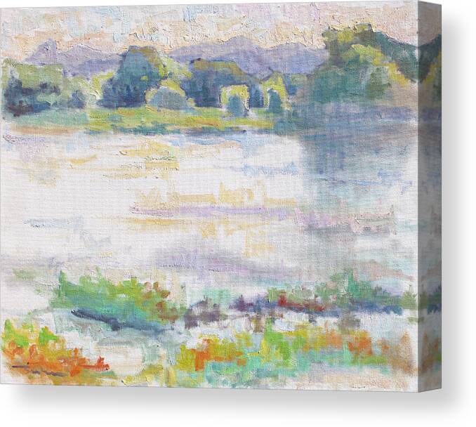 Landscape Canvas Print featuring the painting Willow Lake Dusk by Srishti Wilhelm