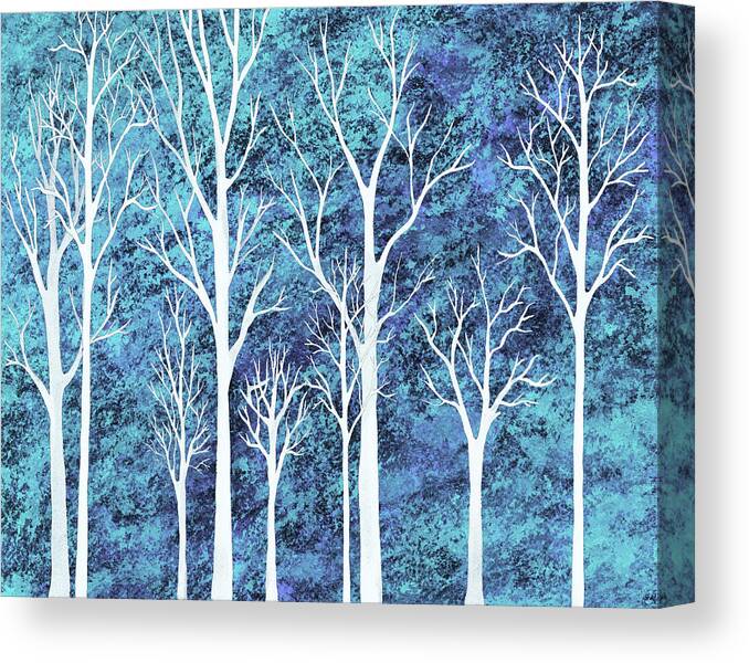 Abstract Forest Canvas Print featuring the painting Winter Blue Abstract Forest Trees Cool Teal Watercolor by Irina Sztukowski