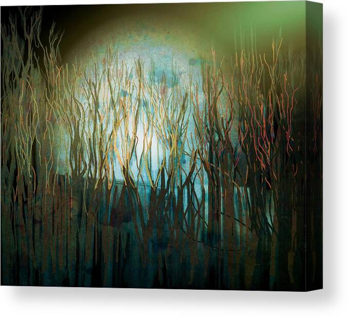 Full Moon Canvas Print featuring the painting Winter Full Moon Rising Behind Trees Watercolour by Joan Stratton