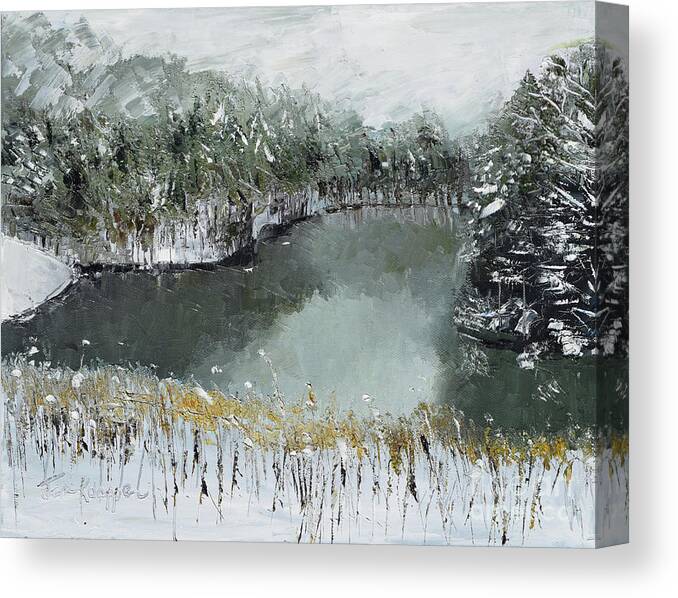Davenport Lake Canvas Print featuring the painting Winter on Lake Davenport- Ellijay by Jan Dappen