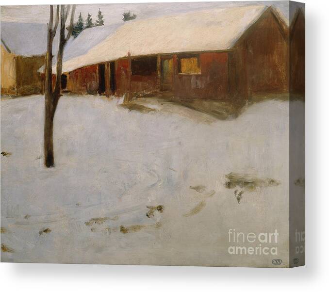 Erik Werenskiold Canvas Print featuring the painting Winter, Solberg by O Vaering by Erik Werenskiold