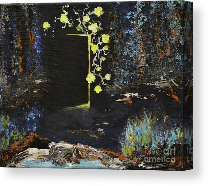 Winter Canvas Print featuring the painting Winter Solstice Dreamscape 2 Midnight Portal by Alys Caviness-Gober