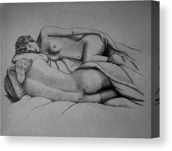 Nude Canvas Print featuring the drawing Women Sleeping by Daniel Reed