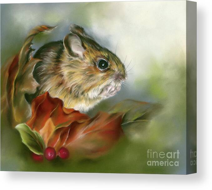 Animal Canvas Print featuring the painting Wood Mouse with Autumn Leaves by MM Anderson