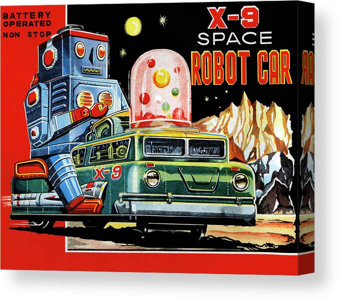 Vintage Toy Posters Canvas Print featuring the drawing X-9 Space Robot Car by Vintage Toy Posters