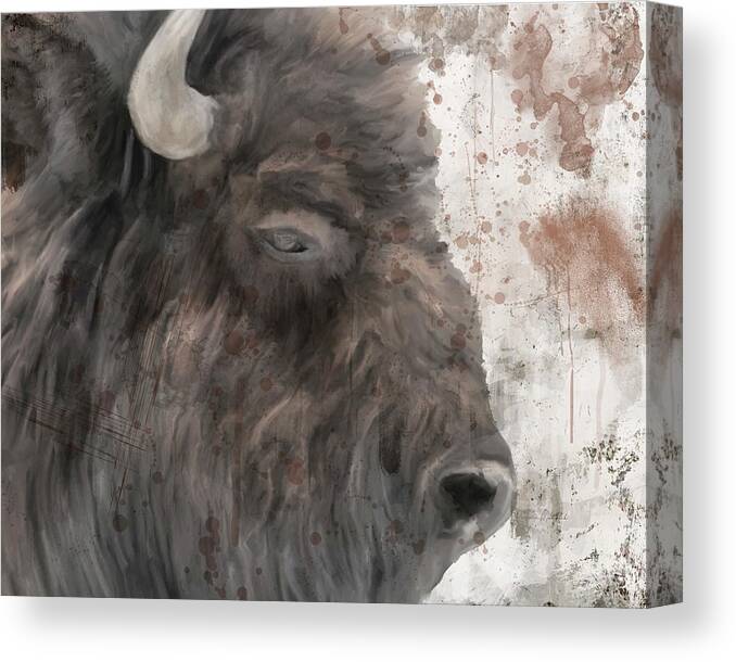 Abstract Canvas Print featuring the digital art Yellowstone Buffalo by Ramona Murdock