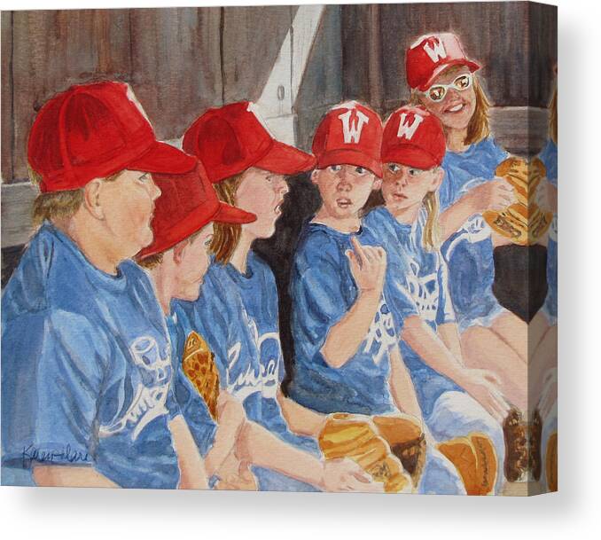 Kids Canvas Print featuring the painting Yer Up by Karen Ilari