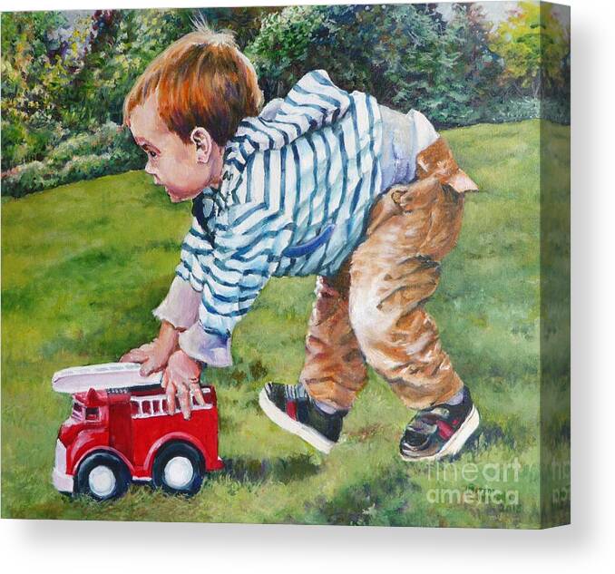 Child Canvas Print featuring the painting Zoom Zoom...to the Rescue by Merana Cadorette
