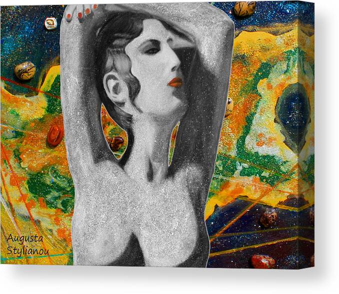 Augusta Stylianou Canvas Print featuring the digital art Cyprus Map and Aphrodite #5 by Augusta Stylianou