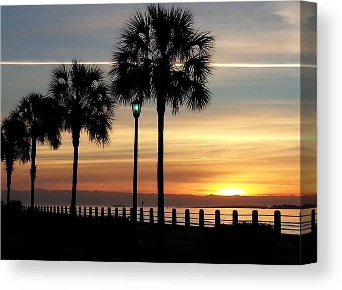 Water Canvas Print featuring the photograph Sunrise Beyond Carolina Palms by Joetta Beauford