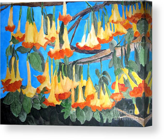 Angel Trumpet Canvas Print featuring the painting Angel Trumpets #1 by Sandy McIntire