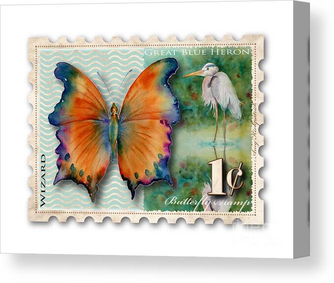 Wizard Canvas Print featuring the painting 1 Cent Butterfly Stamp by Amy Kirkpatrick