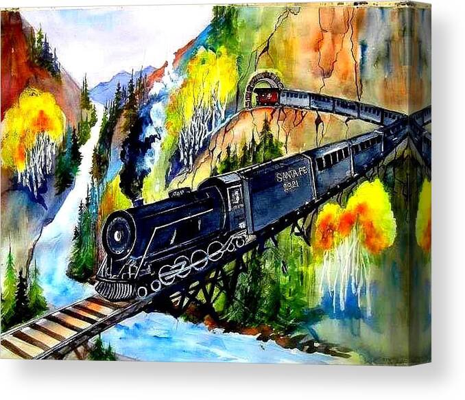 Steam Engineno.2921 Santa Fe Railroads Canvas Print featuring the painting Engine No. 2921 #1 by Esther Woods