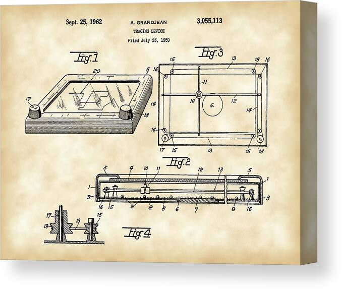 Etch-a-sketch Canvas Print featuring the digital art Etch A Sketch Patent 1959 - Vintage by Stephen Younts