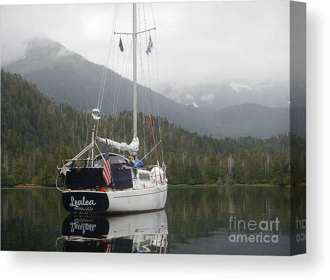 Sailboat Canvas Print featuring the photograph Lealea at anchor #1 by Laura Wong-Rose